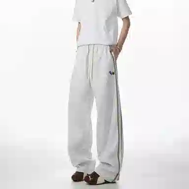 冰飞 美式复古学院风高级感毛巾绣腊肠狗图案宽松休闲舒适时尚潮流百搭直筒针织运动裤 男女同款