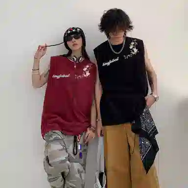 冰飞 背面图案印花美式基础款简约个性小众背心 男女同款