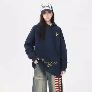 冰飞 美式复古高级感简约基础款创意手绘字母图案发泡印花高街潮牌外套学院风小众设计感高克重磅连帽卫衣 男女同款
