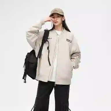 冰飞 美式潮牌学院风基础款拉链褶皱设计拼接小众高级感户外休闲宽松百搭夹克外套 通用