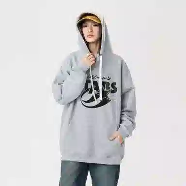 冰飞 美式复古学院风趣味星星字母图案印花宽松休闲落肩套头潮牌痞帅设计高级感小众硬挺重磅加绒加厚连帽卫衣 男女同款