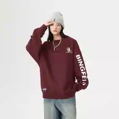 冰飞 美式复古高街创意趣味卡通动漫图案双臂字母印花宽松休闲舒适圆领套头秋衣服嘻哈街头学院风时尚重磅长袖卫衣 男女同款