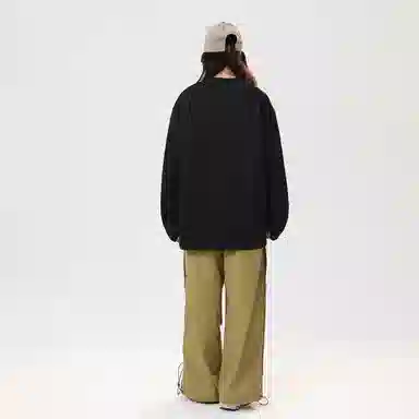 冰飞 美式高街复古学院风创意趣味搞怪风可爱狗狗图案字母印花宽松休闲舒适圆领落肩套头上衣服无性别主义重磅长袖卫衣 男女同款