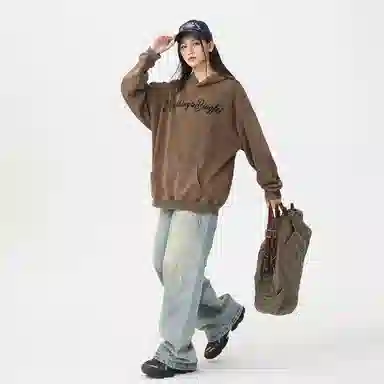 冰飞 美式复古嘻哈街头个性灵感创意撕裂感西方人物油画图案印花宽松休闲高级感水洗做旧上衣服重磅时尚百搭连帽卫衣 男女同款