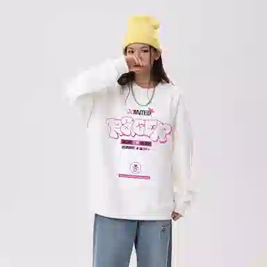 冰飞 美式复古学院风创意趣味手绘立体字母图案印花宽松休闲舒适套头落肩圆领上衣服潮牌潮流重磅长袖卫衣 男女同款