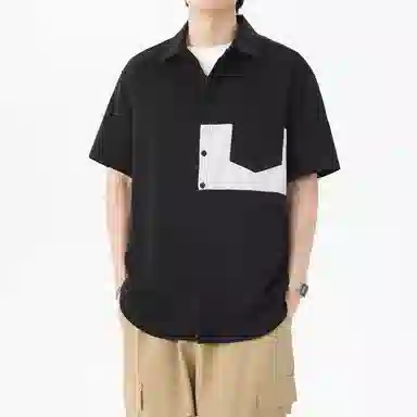 冰飞 日系复古学院高级感条纹拼接简约基础款宽松休闲舒适时尚潮流百搭凉感短袖衬衫 男女同款