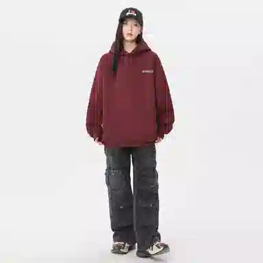 冰飞 美式复古学院风高街创意手绘风景字母图案发泡工艺设计宽松休闲舒适套头落肩潮牌重磅连帽卫衣 男女同款