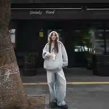 冰飞 美式街头简约风字母印花潮牌基础款连帽休闲舒适解构正肩宽松纯色外套通勤学院风无性别透气户外运动卫衣 男女同款