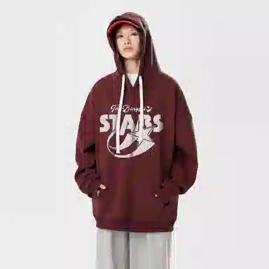 冰飞 美式复古学院风趣味星星字母图案印花宽松休闲落肩套头潮牌痞帅设计高级感小众硬挺重磅加绒加厚连帽卫衣 男女同款