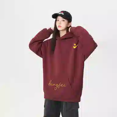 冰飞 美式复古高级感简约基础款创意手绘字母图案发泡印花高街潮牌外套学院风小众设计感高克重磅连帽卫衣 男女同款