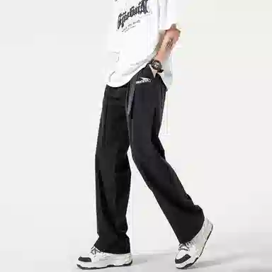 冰飞 美式复古无性别主义风个性手绘创意几何图案字母印花裤腰带宽松百搭显瘦简约冰丝空调裤基础款凉感休闲裤 男女同款