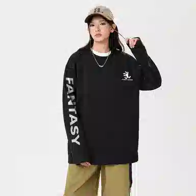 冰飞 美式复古高街创意趣味卡通动漫图案双臂字母印花宽松休闲舒适圆领套头秋衣服嘻哈街头学院风时尚重磅长袖卫衣 男女同款