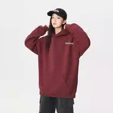 冰飞 美式复古学院风高街创意手绘风景字母图案发泡工艺设计宽松休闲舒适套头落肩潮牌重磅连帽卫衣 男女同款