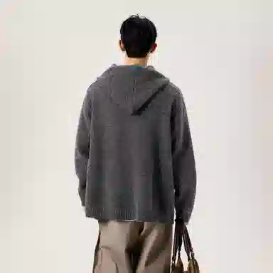冰飞 美式复古单排扣小众设计字母懒惰风宽松休闲柔软亲肤开衫连帽上衣外套潮牌纯色简约基础款毛衣高级感时尚帽衫针织衫 男女同款