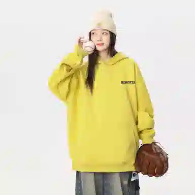 冰飞 美式复古学院风高街创意手绘风景字母图案发泡工艺设计宽松休闲舒适套头落肩潮牌重磅连帽卫衣 男女同款