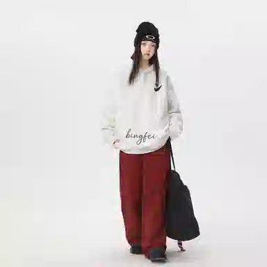 冰飞 美式复古高级感简约基础款创意手绘字母图案发泡印花高街潮牌外套学院风小众设计感高克重磅连帽卫衣 男女同款