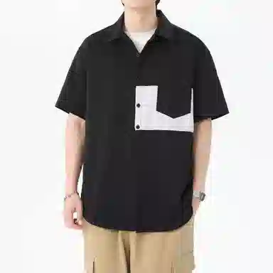 冰飞 日系复古学院高级感条纹拼接简约基础款宽松休闲舒适时尚潮流百搭凉感短袖衬衫 男女同款