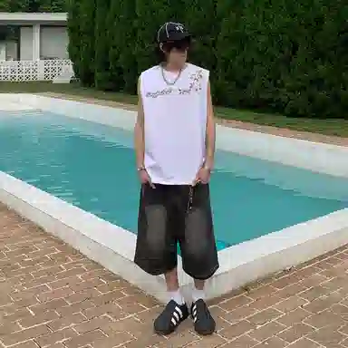 冰飞 背面图案印花美式基础款简约个性小众背心 男女同款