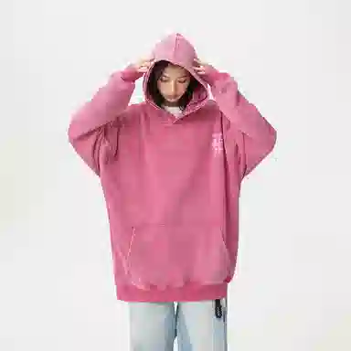 冰飞 美式复古潮流创意手绘废土风十字架图案字母印花宽松休闲舒适水洗做旧工艺上衣服嘻哈街头潮牌潮流百搭重磅长袖连帽卫衣 男女同款