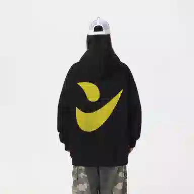 冰飞 美式复古高级感简约基础款创意手绘字母图案发泡印花高街潮牌外套学院风小众设计感高克重磅连帽卫衣 男女同款