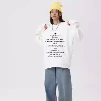 冰飞 美式复古简约学院风英文字母印花宽松舒适加绒加厚圆领套头卫衣 男女同款