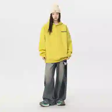 冰飞 美式复古学院风高街创意手绘风景字母图案发泡工艺设计宽松休闲舒适套头落肩潮牌重磅连帽卫衣 男女同款
