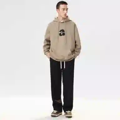 冰飞 纯色基础简约水洗百搭抽绳松紧腰垂感宽松直筒休闲裤 男女同款