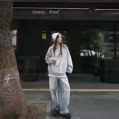 冰飞 美式街头简约风字母印花潮牌基础款连帽休闲舒适解构正肩宽松纯色外套通勤学院风无性别透气户外运动卫衣 男女同款