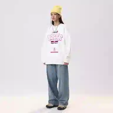 冰飞 美式复古学院风创意趣味手绘立体字母图案印花宽松休闲舒适套头落肩圆领上衣服潮牌潮流重磅长袖卫衣 男女同款