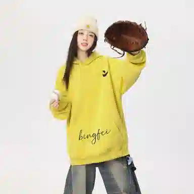 冰飞 美式复古高级感简约基础款创意手绘字母图案发泡印花高街潮牌外套学院风小众设计感高克重磅连帽卫衣 男女同款