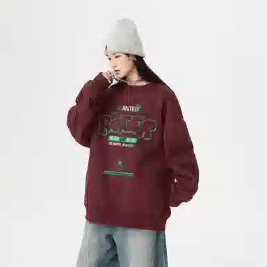 冰飞 美式复古学院风创意趣味手绘立体字母图案印花宽松休闲舒适套头落肩圆领上衣服潮牌潮流重磅长袖卫衣 男女同款