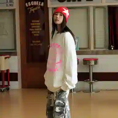 冰飞 美式复古高街创意趣味涂鸦卡通人物字母图案印花宽松舒适圆领套头落肩重磅卫衣 男女同款