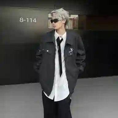 冰飞 美式机车服春秋纽扣装饰宽松痞帅无性别主义时尚户外机能皮衣 男女同款