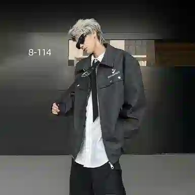 冰飞 美式机车服春秋纽扣装饰宽松痞帅无性别主义时尚户外机能皮衣 男女同款