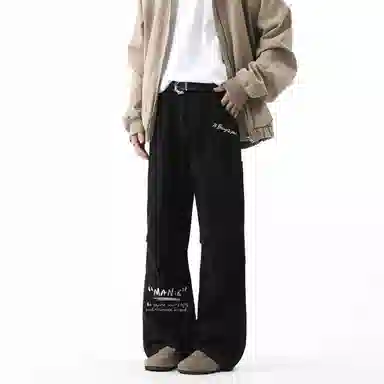 冰飞 美式复古高街机能风创意手绘字母图案印花宽松舒适多口袋设计工装直筒裤痞帅潮流百搭休闲裤 男女同款