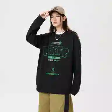 冰飞 美式复古学院风创意趣味手绘立体字母图案印花宽松休闲舒适套头落肩圆领上衣服潮牌潮流重磅长袖卫衣 男女同款