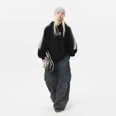 冰飞 复古时尚百搭舒适套头字母连帽长袖卫衣 男女同款