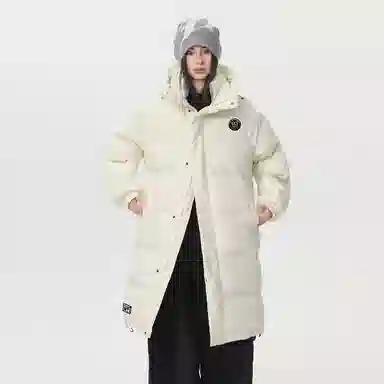 冰飞 美式复古学院风字母立体胶标图案简约纯色高级感宽松舒适户外运动通勤百搭潮流中长款过膝连帽加厚保暖面包服棉服 男女同款