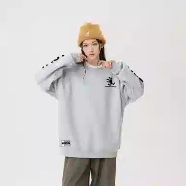 冰飞 美式复古高街创意趣味卡通动漫图案双臂字母印花宽松休闲舒适圆领套头秋衣服嘻哈街头学院风时尚重磅长袖卫衣 男女同款