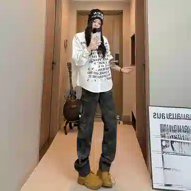 冰飞 美式复古高街宽松休闲舒适高级感口袋设计潮牌潮流牛仔裤 男女同款 迷彩色