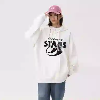 冰飞 美式复古学院风趣味星星字母图案印花宽松休闲落肩套头潮牌痞帅设计高级感小众硬挺重磅加绒加厚连帽卫衣 男女同款