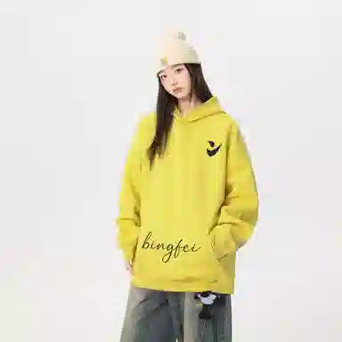 冰飞 美式复古高级感简约基础款创意手绘字母图案发泡印花高街潮牌外套学院风小众设计感高克重磅连帽卫衣 男女同款