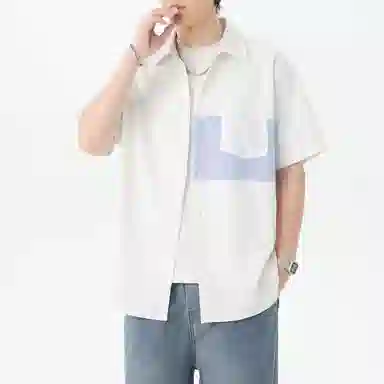 冰飞 日系复古学院高级感条纹拼接简约基础款宽松休闲舒适时尚潮流百搭凉感短袖衬衫 男女同款