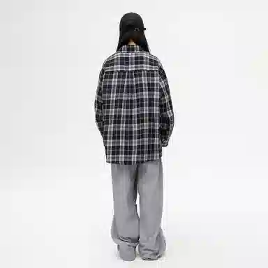 冰飞 美式复古无性别主义风皮标字母印花简约工装口袋上衣外套美拉得色慵懒感叠穿外穿宽松休闲单排扣翻领垂感长袖衬衫 男女同款
