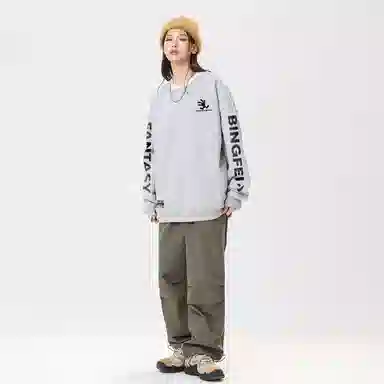 冰飞 美式复古高街创意趣味卡通动漫图案双臂字母印花宽松休闲舒适圆领套头秋衣服嘻哈街头学院风时尚重磅长袖卫衣 男女同款