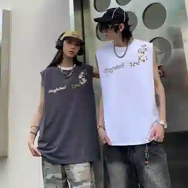 冰飞 背面图案印花美式基础款简约个性小众背心 男女同款