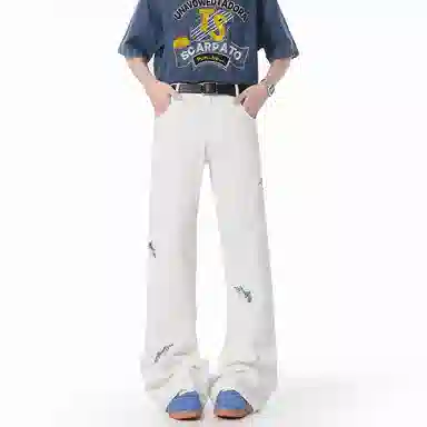 冰飞 美式复古高街垂感时尚潮流设计感宽松休闲直筒百搭简约日常通勤牛仔裤 男女同款