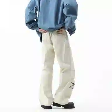 冰飞 美式复古高街机能风创意手绘字母图案印花宽松舒适多口袋设计工装直筒裤痞帅潮流百搭休闲裤 男女同款