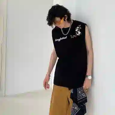 冰飞 背面图案印花美式基础款简约个性小众背心 男女同款