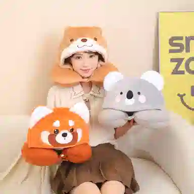 蒙小仔 卡通可爱小熊猫帽子考拉水獭可爱帽子一体保暖 陪伴安抚 玩偶周边
